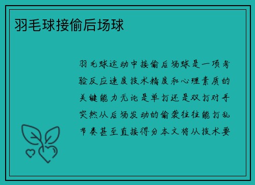 羽毛球接偷后场球